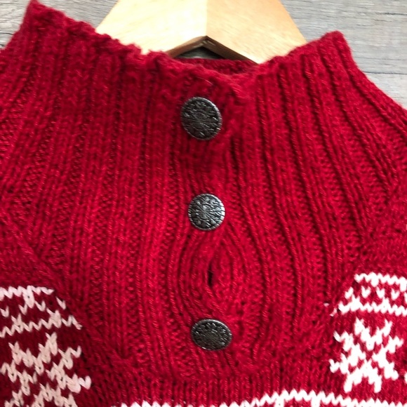 Vintage Cottagecore Red Chunky Knit Festive Snowflake Turtleneck Sweater Small - Picture 5 of 12